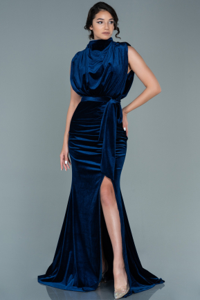 Long Navy Blue Velvet Evening Dress ABU2668