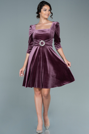 Short Rose Colored Velvet Invitation Dress ABK1514