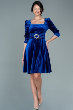 Short Sax Blue Velvet Invitation Dress ABK1514