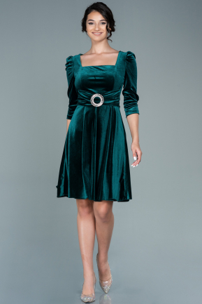 Short Emerald Green Velvet Invitation Dress ABK1514