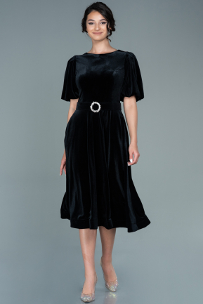 Midi Black Velvet Evening Dress ABK1516