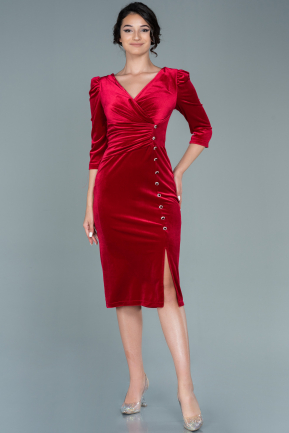 Midi Red Velvet Invitation Dress ABK1517