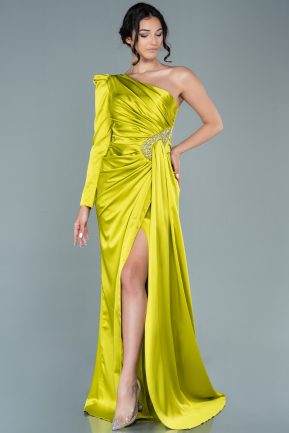 Long Pistachio Green Satin Evening Dress ABU2676