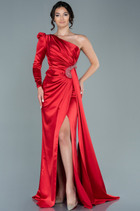 Long Red Satin Evening Dress ABU2676