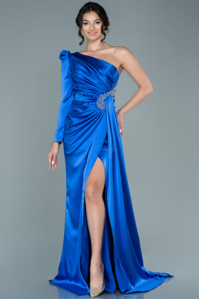 Long Sax Blue Satin Evening Dress ABU2676