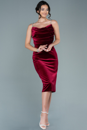 Midi Burgundy Velvet Invitation Dress ABK1522