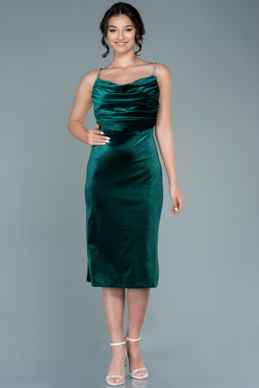 Midi Emerald Green Velvet Invitation Dress ABK1522