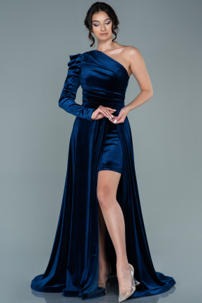 Long Navy Blue Velvet Evening Dress ABU2673
