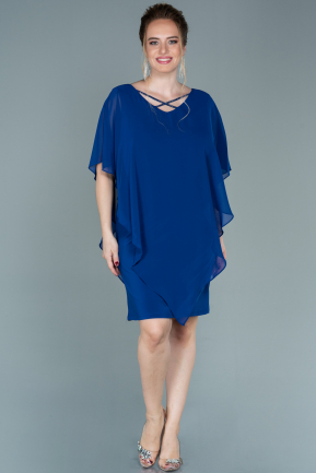 Sax Blue Short Chiffon Plus Size Evening Dress ABK1494
