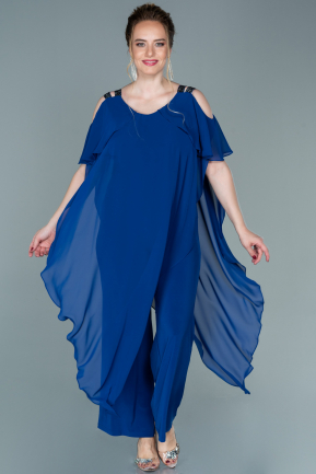 Sax Blue Long Chiffon Plus Size Evening Dress ABT079