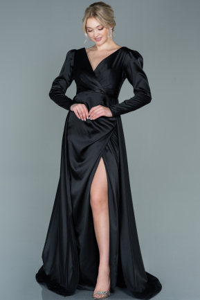 Long Black Satin Evening Dress ABU2166