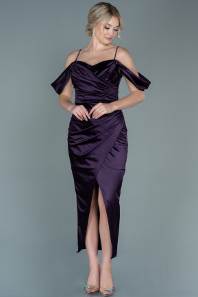 Midi Dark Purple Satin Invitation Dress ABK1534