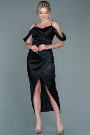 Midi Black Satin Invitation Dress ABK1534