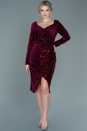 Midi Burgundy Sequined Velvet Evening Dress ABK1529