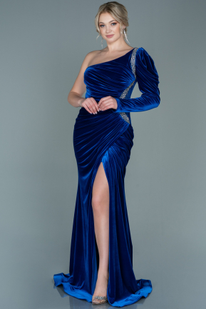 Long Sax Blue Velvet Evening Dress ABU2696