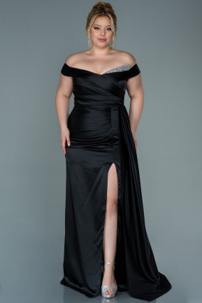 Black Long Satin Plus Size Evening Dress ABU2561