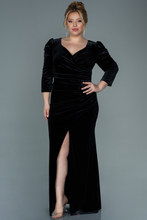 Long Black Velvet Plus Size Evening Dress ABU2697