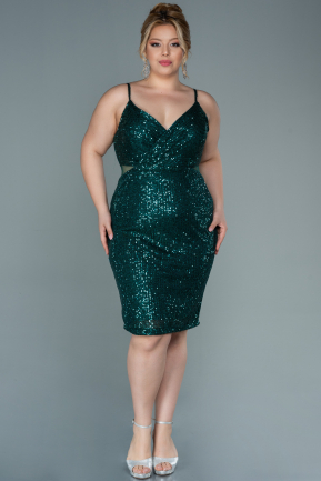 Short Emerald Green Plus Size Evening Dress ABK1539