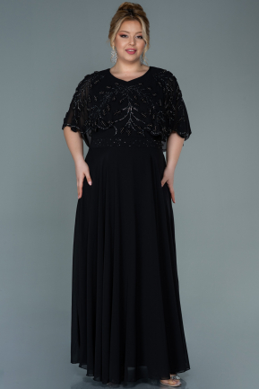 Long Black Chiffon Plus Size Evening Dress ABU2699