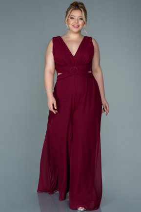 Burgundy Chiffon Plus Size Evening Dress ABT082