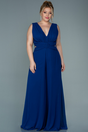 Sax Blue Chiffon Plus Size Evening Dress ABT082