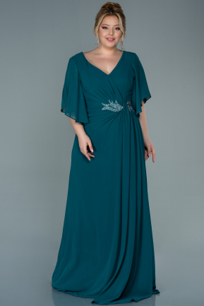Long Emerald Green Chiffon Plus Size Evening Dress ABU2683