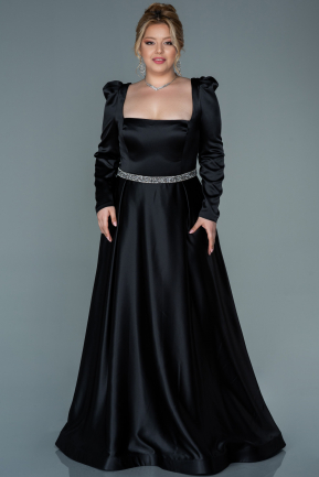 Long Black Satin Plus Size Evening Dress ABU2684