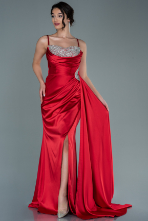 Long Red Satin Evening Dress ABU2704
