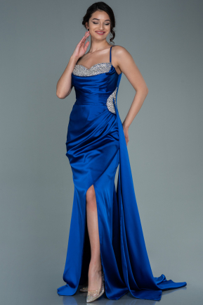 Long Sax Blue Satin Evening Dress ABU2704