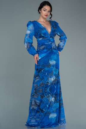 Sax Blue Long Evening Dress ABU2637