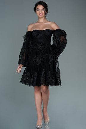 Short Black Laced Invitation Dress ABK1549