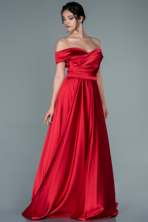 Long Red Satin Evening Dress ABU2750