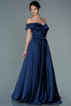 Long Navy Blue Satin Evening Dress ABU2750