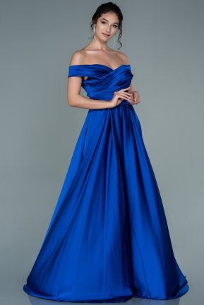 Long Sax Blue Satin Evening Dress ABU2750