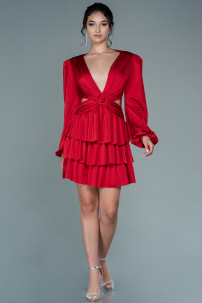 Short Red Satin Invitation Dress ABK1561
