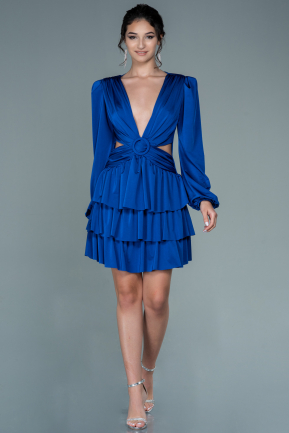 Short Sax Blue Satin Invitation Dress ABK1561