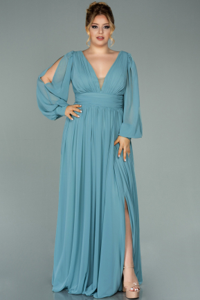 Long Turquoise Chiffon Oversized Evening Dress ABU1988