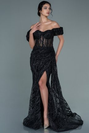 Long Black Plus Size Evening Dress ABU3097