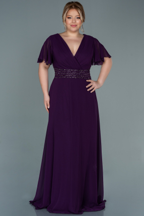 Long Purple Chiffon Plus Size Evening Dress ABU2755