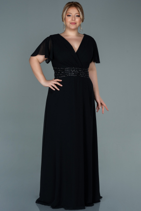 Long Black Chiffon Plus Size Evening Dress ABU2755