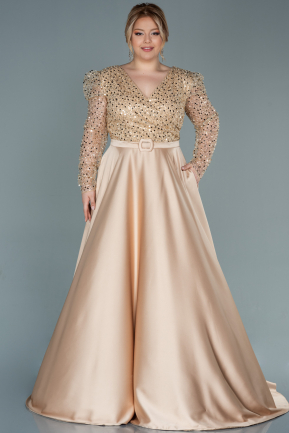 Long Gold Satin Oversized Evening Dress ABU2756