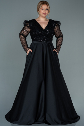 Long Black Satin Oversized Evening Dress ABU2756