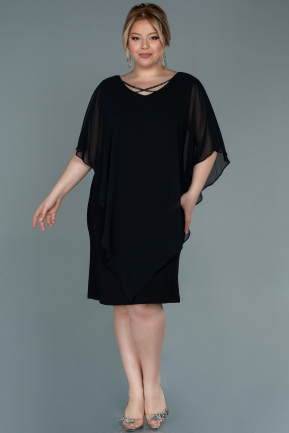Black Short Chiffon Plus Size Evening Dress ABK1494