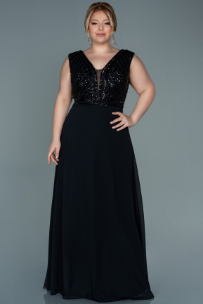 Long Black Chiffon Plus Size Evening Dress ABU2762
