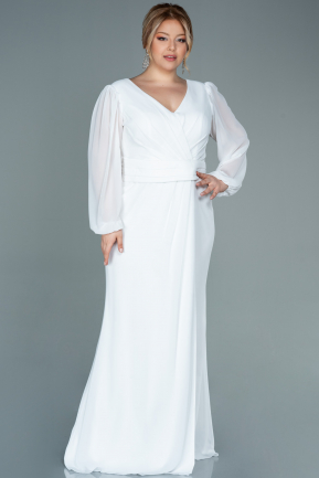Long White Chiffon Plus Size Evening Dress ABU2763