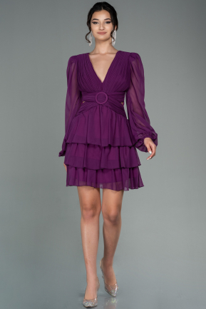 Short Purple Chiffon Invitation Dress ABK1571
