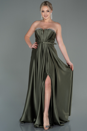 Olive Drab Long Satin Plus Size Evening Dress ABU2766