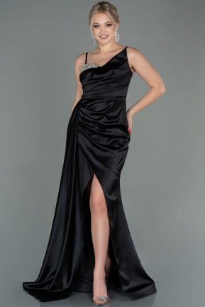 Long Black Satin Evening Dress ABU2768