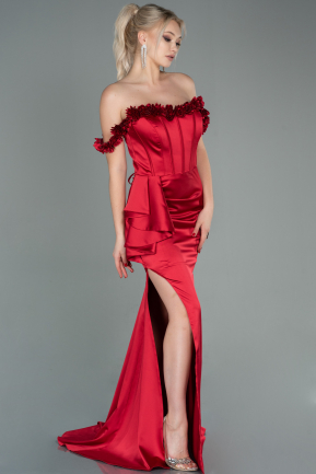 Long Red Satin Mermaid Prom Dress ABU2782