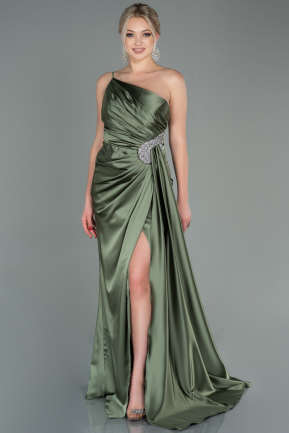 Olive Drab Long Satin Evening Dress ABU2465